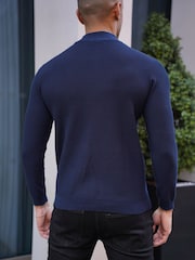 CAPO Blue Twist Cotton 1/4 Zip Jumper - Image 4 of 5