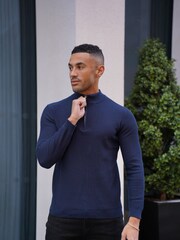 CAPO Blue Twist Cotton 1/4 Zip Jumper - Image 5 of 5