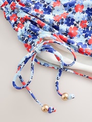 Navy Blue/Red Disty Floral Bandeau Ruched Leg Tummy Control Shaping Swimsuit - Image 10 of 11