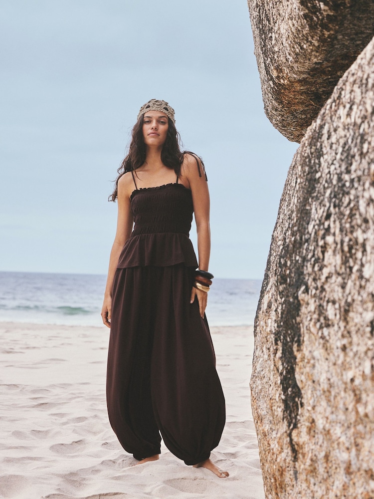 Chocolate Brown Jersey Ballon Leg Jumpsuit - Image 1 of 9
