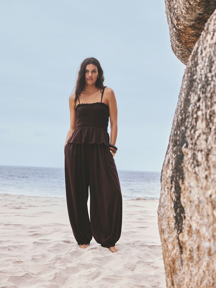 Chocolate Brown Jersey Ballon Leg Jumpsuit - Image 2 of 9