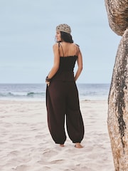 Chocolate Brown Jersey Ballon Leg Jumpsuit - Image 4 of 9
