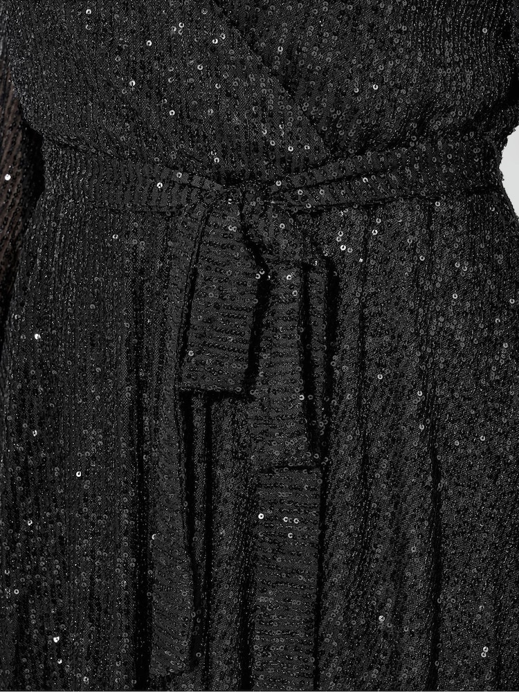 Yours Curve Black London Long Sleeve Wrap Sequin Top - Image 4 of 4 Yours Curve Black London Long Sleeve Wrap Sequin Top - Image 4 of 4