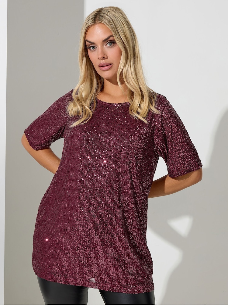 Yours Curve Purple London Sequin Swing Top - Image 1 of 4