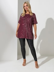 Yours Curve Purple London Sequin Swing Top - Image 2 of 4