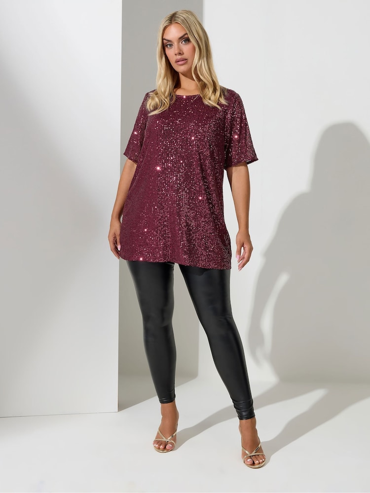 Yours Curve Purple London Sequin Swing Top - Image 2 of 4