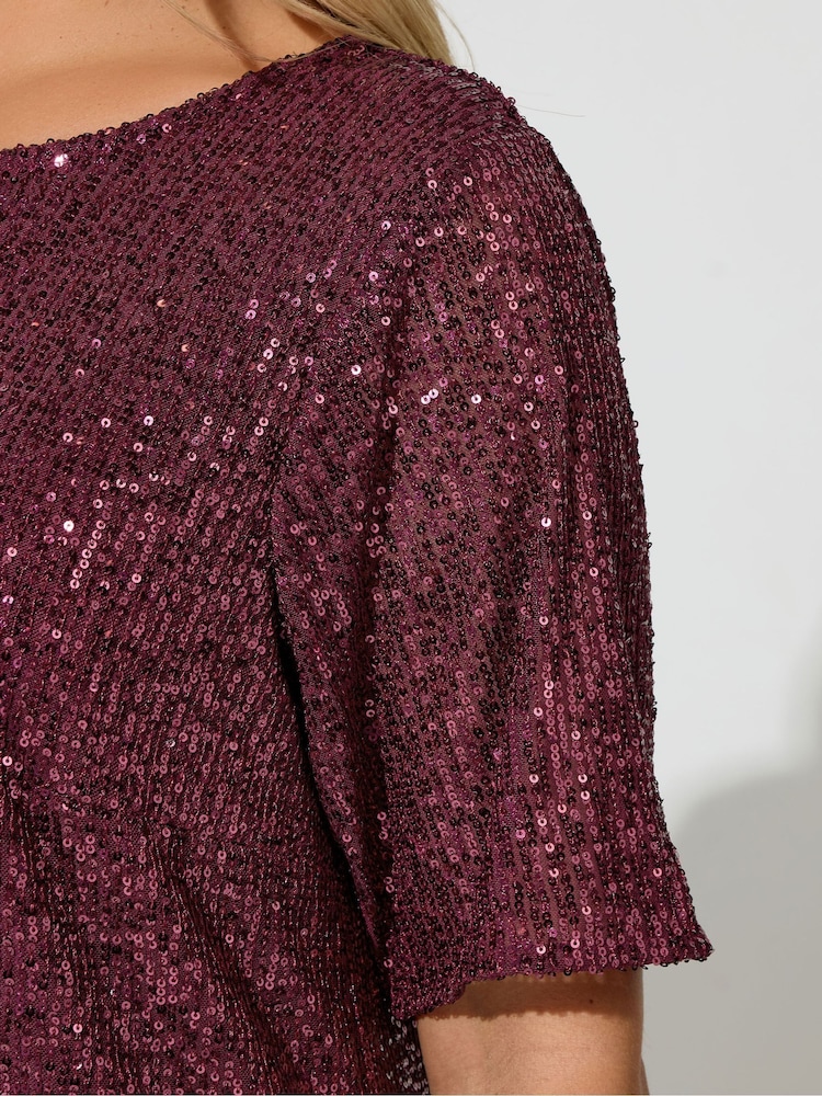Yours Curve Purple London Sequin Swing Top - Image 4 of 4 Yours Curve Purple London Sequin Swing Top - Image 4 of 4