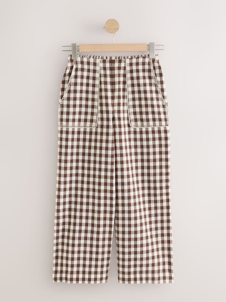 Chocolate Brown Gingham Lobster Print Straight Leg Crop Trousers - Image 1 of 4