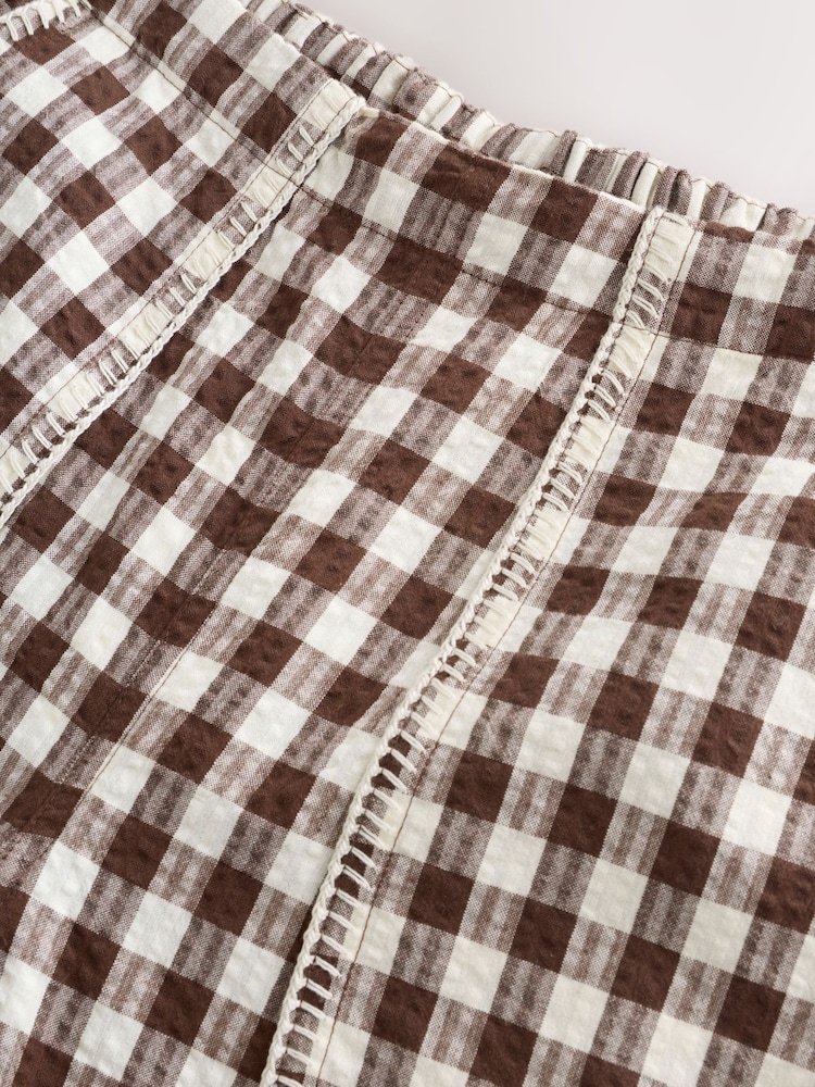 Chocolate Brown Gingham Lobster Print Straight Leg Crop Trousers - Image 2 of 4