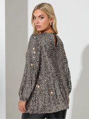 Yours Curve Gold London Sequin Keyhole Bellow Sleeve Top - Image 3 of 4