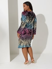 Yours Curve Gold London Sequin Ombre Long Sleeve Shift Dress - Image 3 of 4