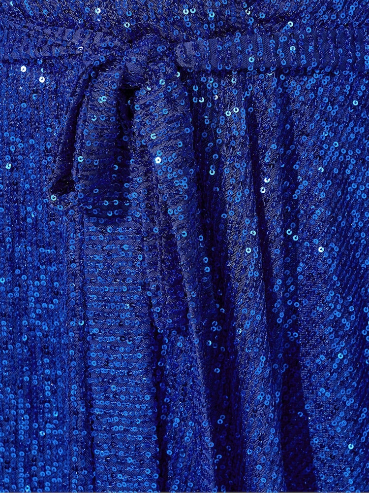 Yours Curve Blue London Long Sleeve Wrap Sequin Top - Image 4 of 4