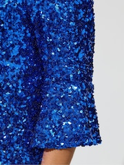 Yours Curve Blue London Sequin Flute Sleeve Top - Image 4 of 4