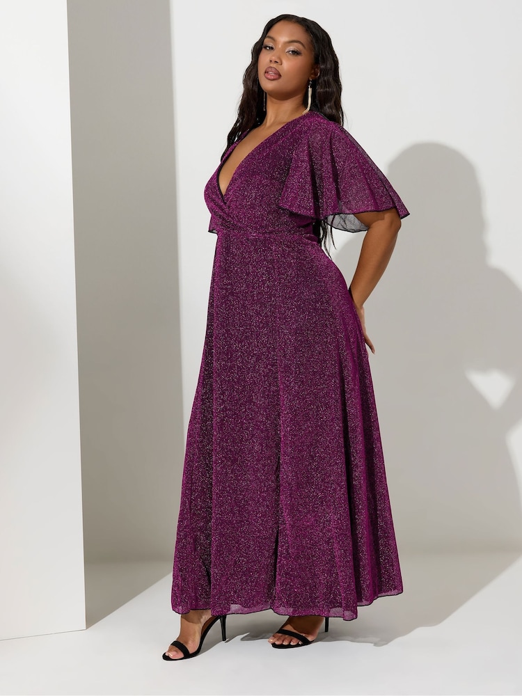 Yours Curve Pink London Metallic Wrap Maxi Dress - Image 2 of 4 Yours Curve Pink London Metallic Wrap Maxi Dress - Image 2 of 4