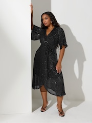 črna - Yours Curve London Sequin Wrap Dress - Slika 1 iz 4