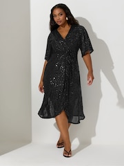 črna - Yours Curve London Sequin Wrap Dress - Slika 2 iz 4