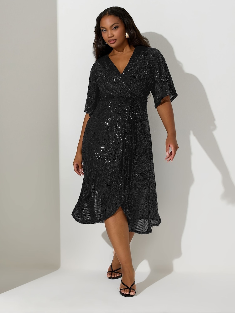 črna - Yours Curve London Sequin Wrap Dress - Slika 2 iz 4