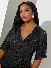 črna - Yours Curve London Sequin Wrap Dress - Slika 4 iz 4