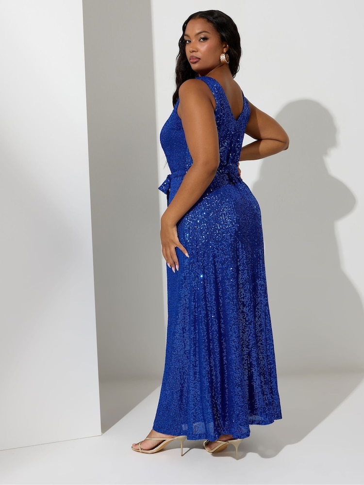 chinese dress ladies Zapaka Women Sparkly Sequins Light Blue Prom Dress with Slit Mermaid Spaghetti Straps Party Dress, Light Blue / UK20