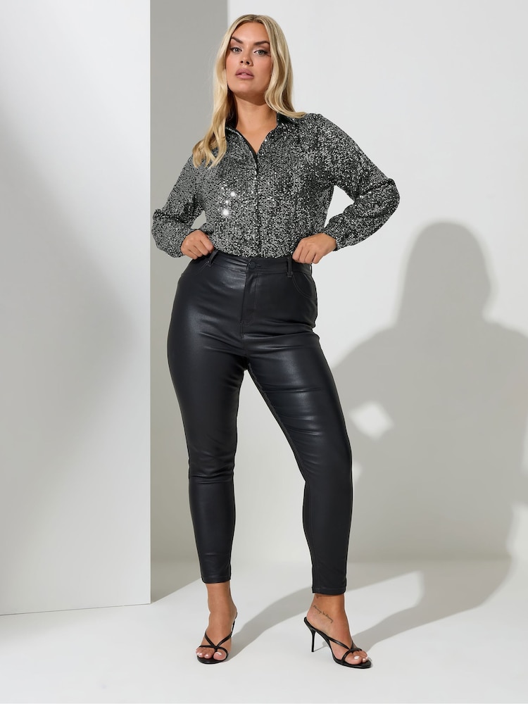 Yours Curve Silver London Sequin Shirt - Image 5 of 5 Yours Curve Silver London Sequin Shirt - Image 5 of 5