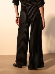 Black Pinstripe Waisted Wide Leg Trousers - Image 4 of 8
