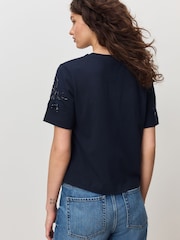 Navy Floral Print Embellished T-Shirt - Image 4 of 8