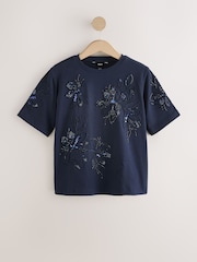 Navy Floral Print Embellished T-Shirt - Image 6 of 8