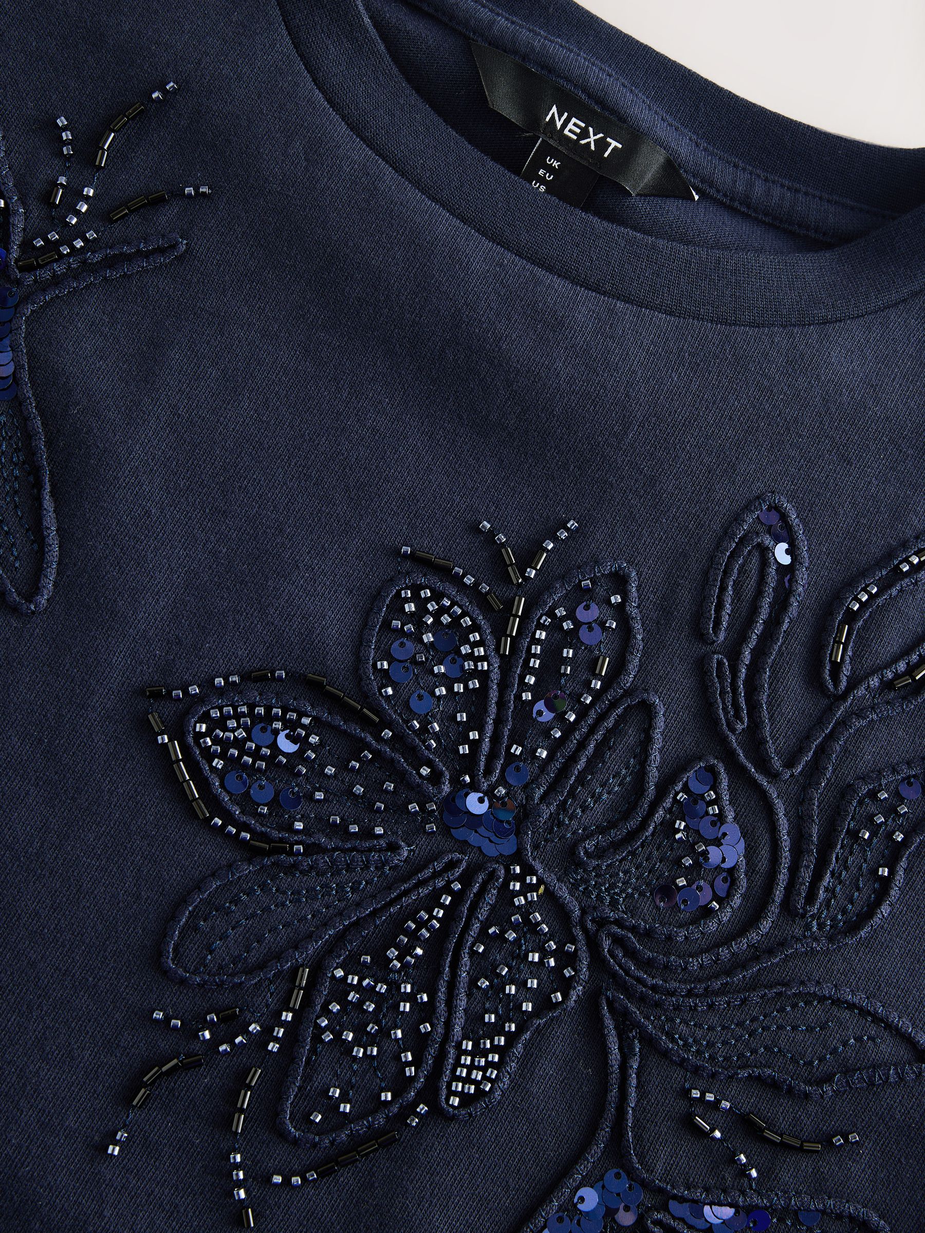Buy Navy Floral Print Embellished T-Shirt from Next Lithuania