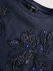 Navy Floral Print Embellished T-Shirt - Image 7 of 8