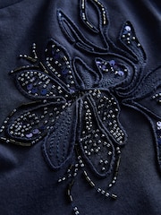 Navy Floral Print Embellished T-Shirt - Image 8 of 8