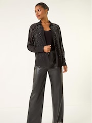 Roman Black Diamante Hotfix Button Blouse - Image 3 of 5