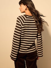 Chocolate Brown/Ecru Stripe Long Sleeve Crew Neck Jumper - Image 2 of 7