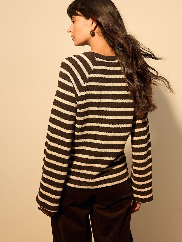 Chocolate Brown/Ecru Stripe Long Sleeve Crew Neck Jumper - Image 2 of 7