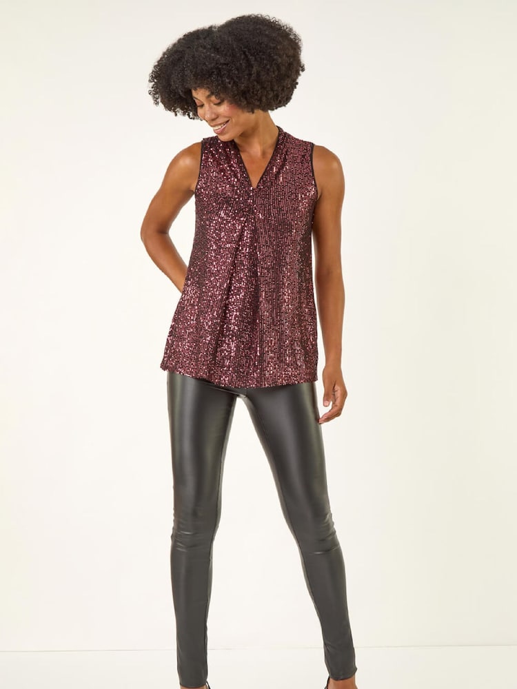 Roman Light Pink Sequin Front Pleat Vest - Image 1 of 5