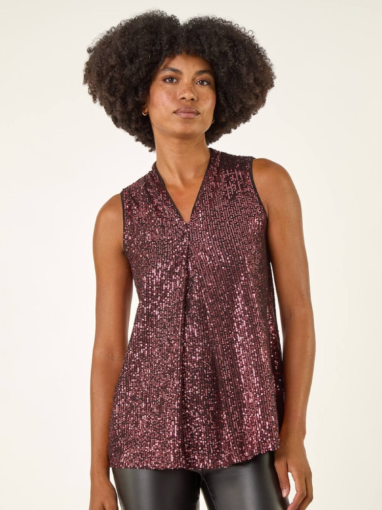 Roman Light Pink Sequin Front Pleat Vest - Image 2 of 5