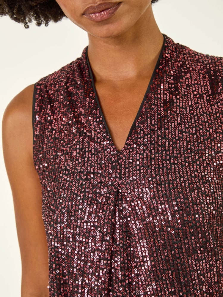 Roman Light Pink Sequin Front Pleat Vest - Image 5 of 5 Roman Light Pink Sequin Front Pleat Vest - Image 5 of 5