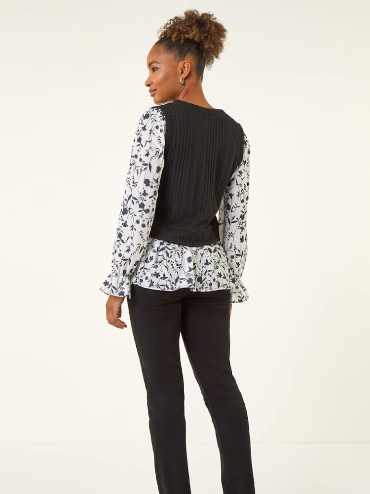 Roman Black 2in1 Snit And Woven Tunic Top - Image 2 of 5