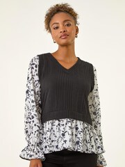 Roman Black 2in1 Snit And Woven Tunic Top - Image 3 of 5