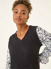 Roman Black 2in1 Snit And Woven Tunic Top - Image 4 of 5