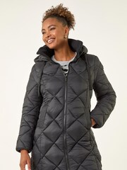 Roman Black Diamond Quilt Padded Coat - Image 4 of 6