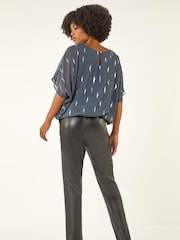 Roman Grey Foil Print Bubble Hem Blouse - Image 3 of 5