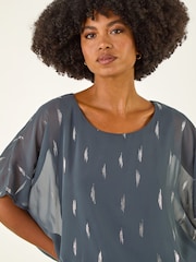 Roman Grey Foil Print Bubble Hem Blouse - Image 4 of 5