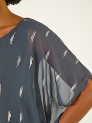Roman Grey Foil Print Bubble Hem Blouse - Image 5 of 5