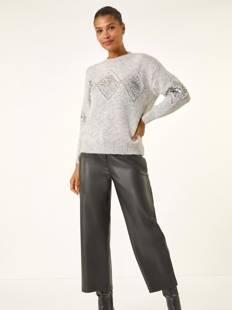 Roman Grey Diamond Sequin Knit Jumper - Image 2 of 5 Roman Grey Diamond Sequin Knit Jumper - Image 2 of 5