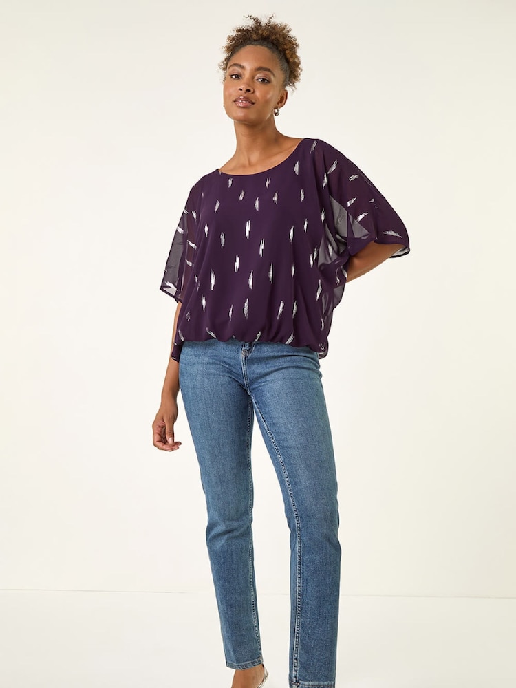 Roman Purple Foil Print Bubble Hem Blouse - Image 2 of 5