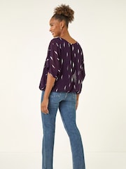 Roman Purple Foil Print Bubble Hem Blouse - Image 3 of 5
