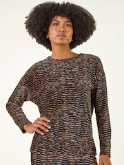 Roman Brown Animal Print Bubble Hem Tunic Top - Image 1 of 5