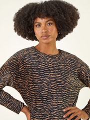 Roman Brown Animal Print Bubble Hem Tunic Top - Image 4 of 5