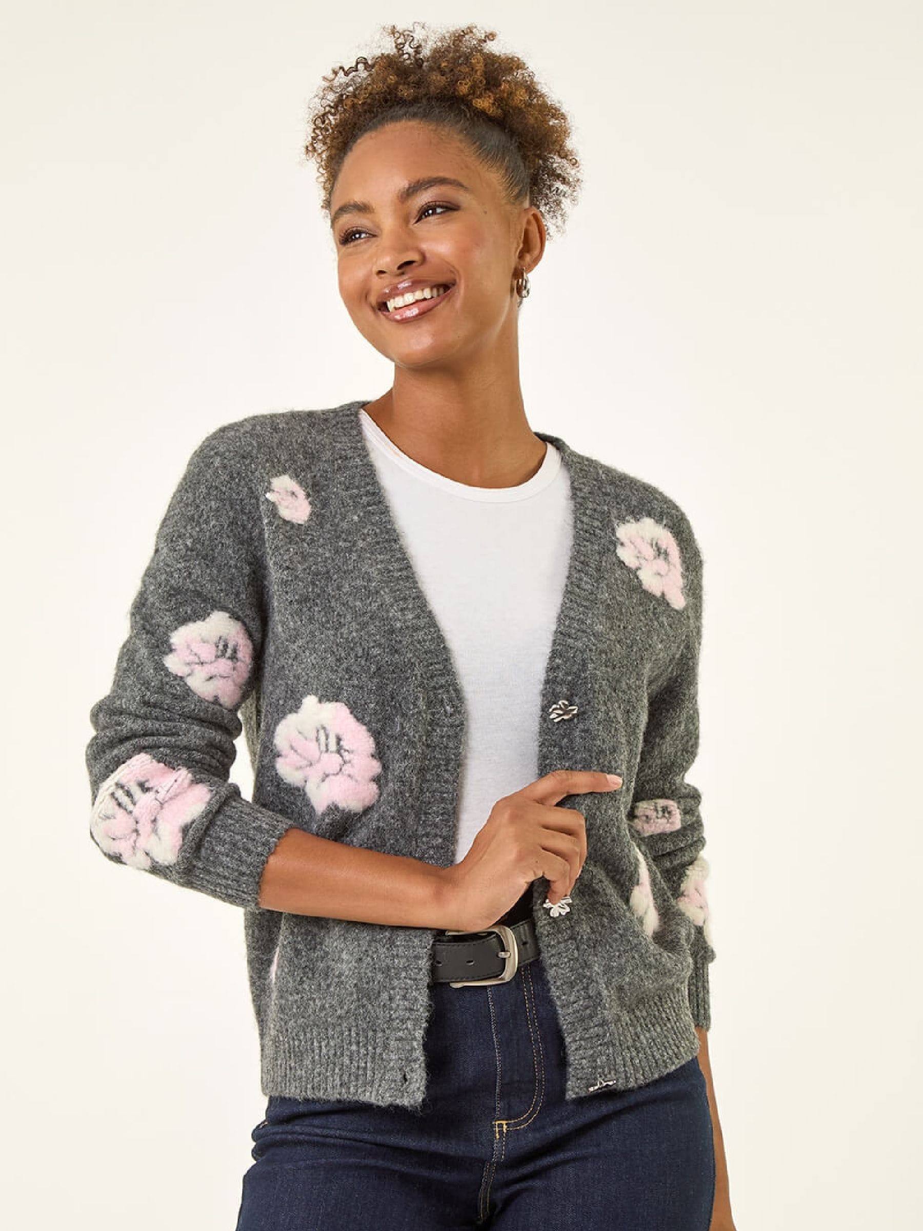 Buy Roman Grey Embossed Floral Knit Cardigan from the Next UK