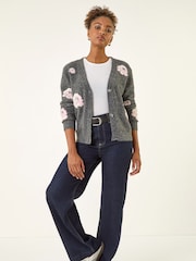Roman Grey Embossed Floral Knit Cardigan - Image 3 of 5